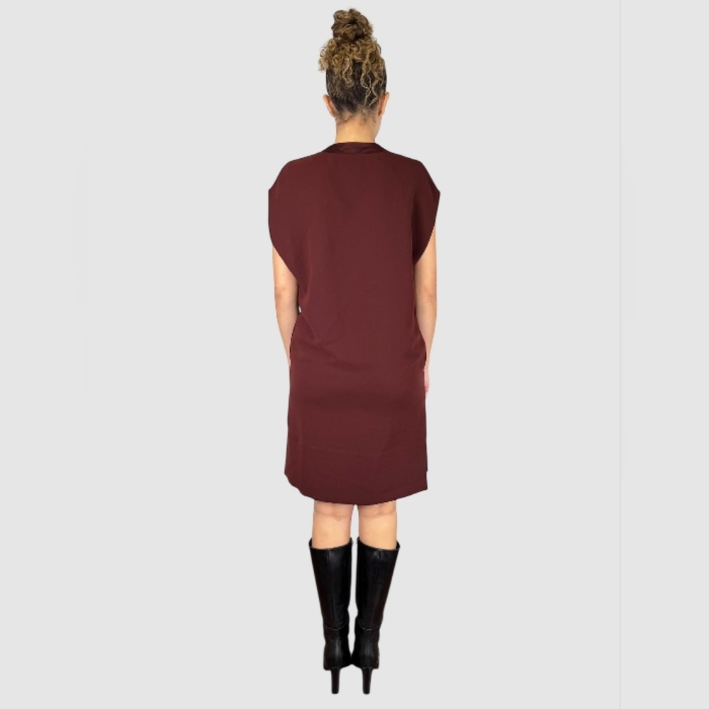 Vince Deep Burgundy Satin Trim V-neck Dress** Sz S/P - Picture 4 of 13
